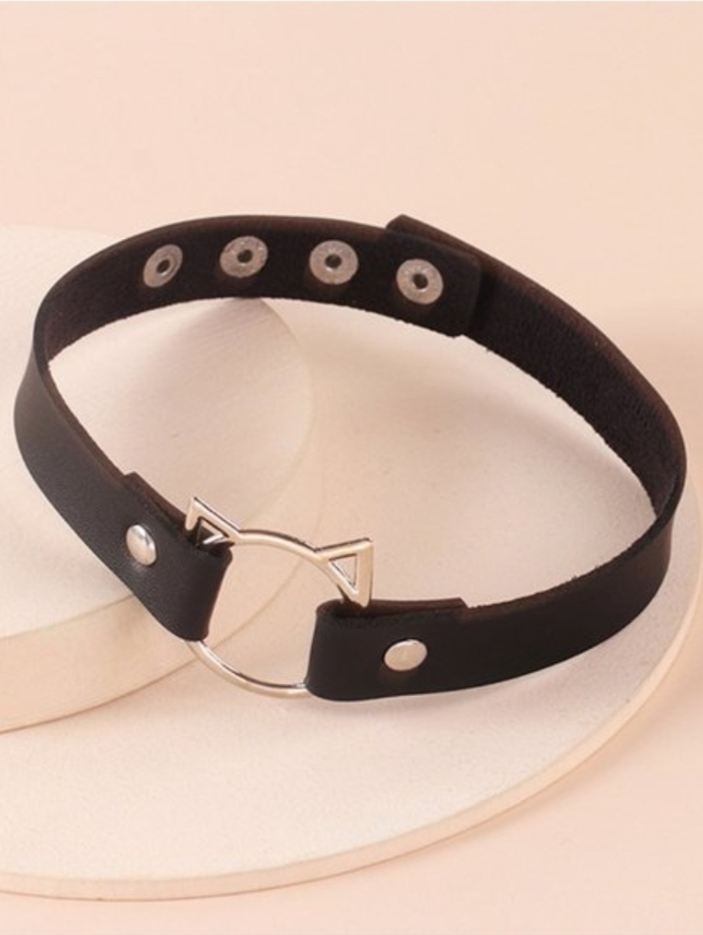 Black Cat Ear Choker Faux Leather Y2K Goth Kawaii Necklace - Picture 2 of 3